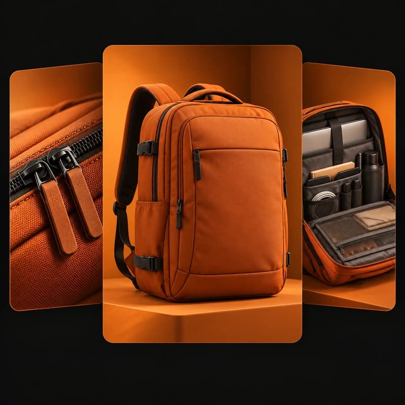 Illustrative example: backpack carousel with details and compartments