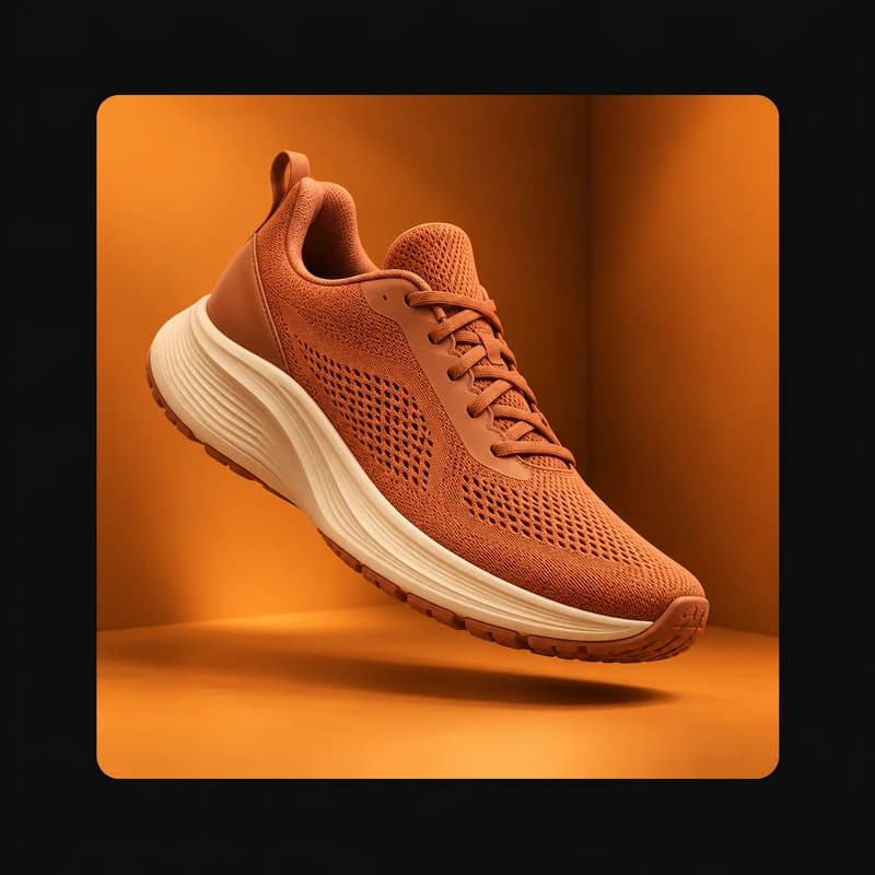 Illustrative example: terracotta sneakers in a vertical ad composition