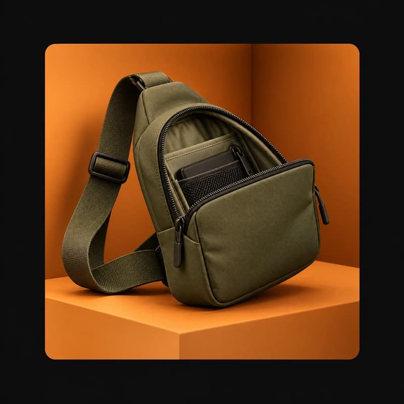 Illustrative example: green bag with highlighted compartments