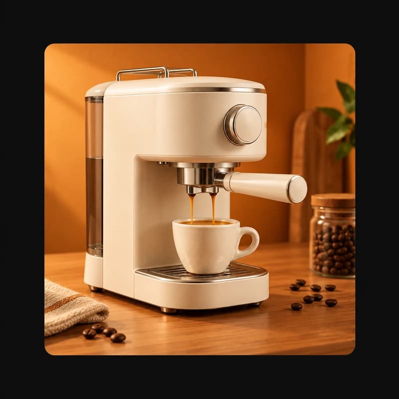 Illustrative example: compact coffee maker and cup of coffee