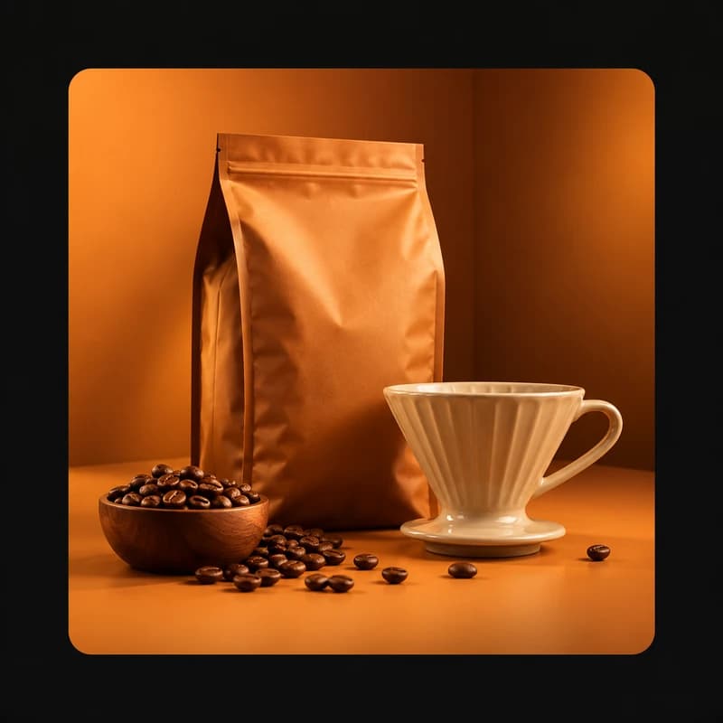 Illustrative example: coffee package and dripper in square and horizontal formats