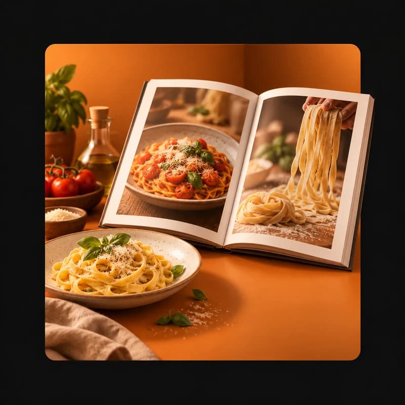 Illustrative example: recipe ebook and plate of handmade pasta