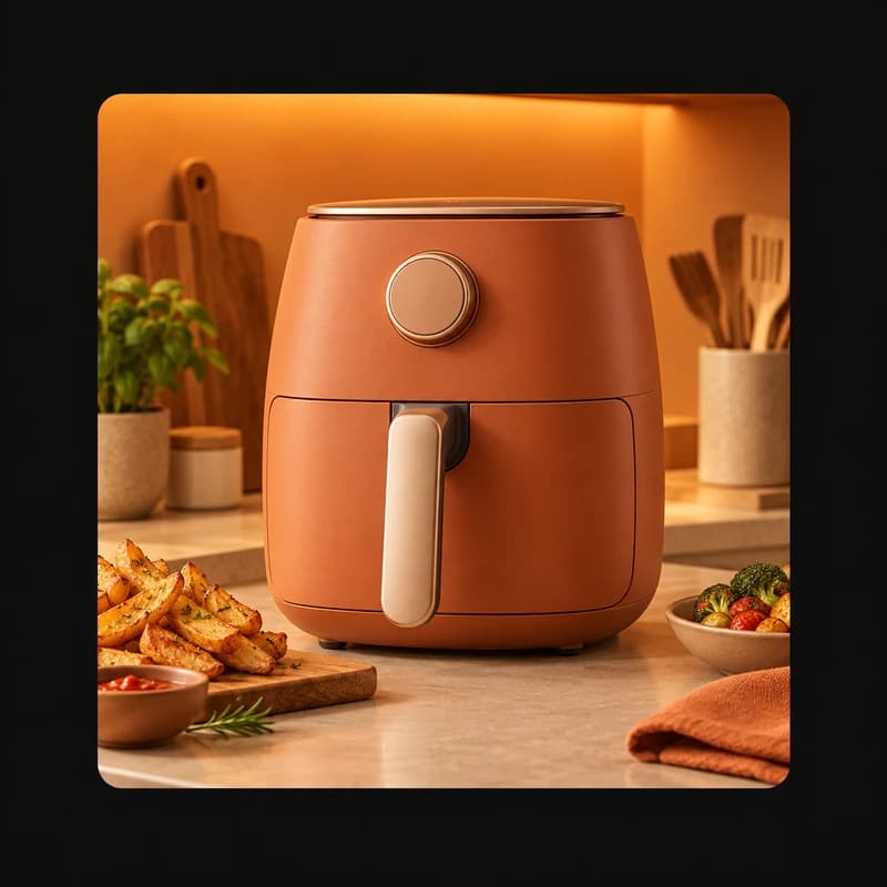 Illustrative example: terracotta air fryer in a kitchen