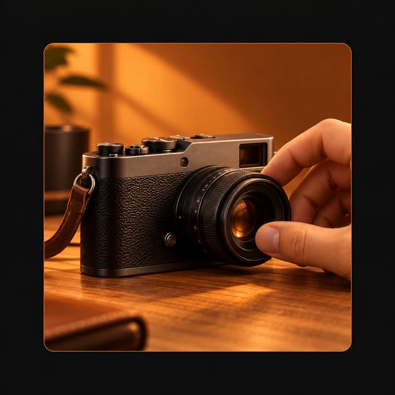 Illustrative example: hands adjusting a camera lens